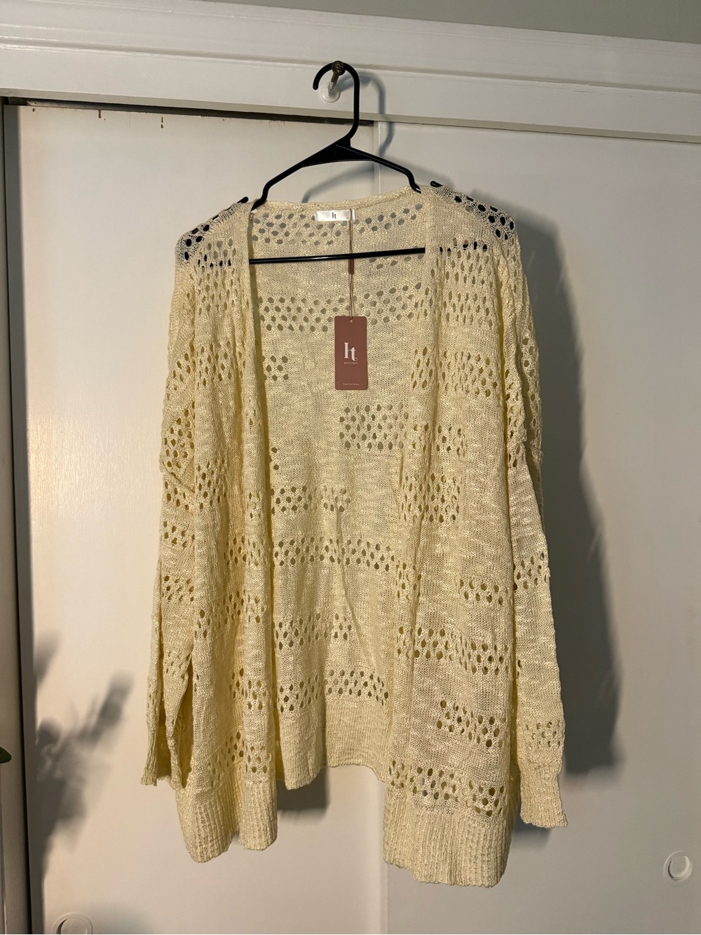 Open-Knit Lig Cream Women's Cardigan Sweater